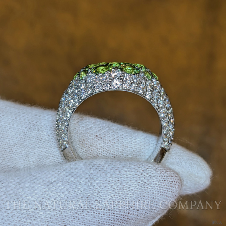 0.66 Ct. Demantoid Garnet Natural Diamond Pave Ring, 18K White Gold