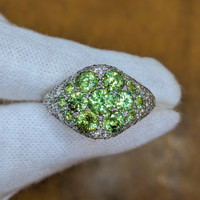 0.66 Ct. Demantoid Garnet Natural Diamond Pave Ring, 18K White Gold Image