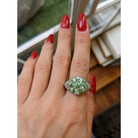 0.66 Ct. Demantoid Garnet Natural Diamond Pave Ring, 18K White Gold Life Style