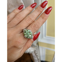 0.66 Ct. Demantoid Garnet Natural Diamond Pave Ring, 18K White Gold Life Style