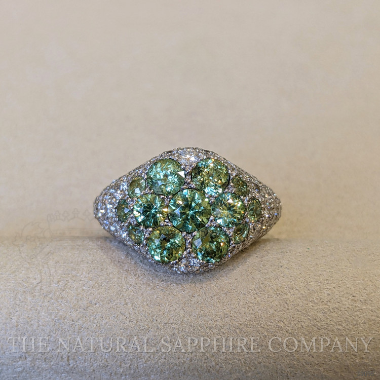 0.66 Ct. Demantoid Garnet Natural Diamond Pave Ring, 18K White Gold