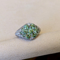 0.66 Ct. Demantoid Garnet Natural Diamond Pave Ring, 18K White Gold Life Style