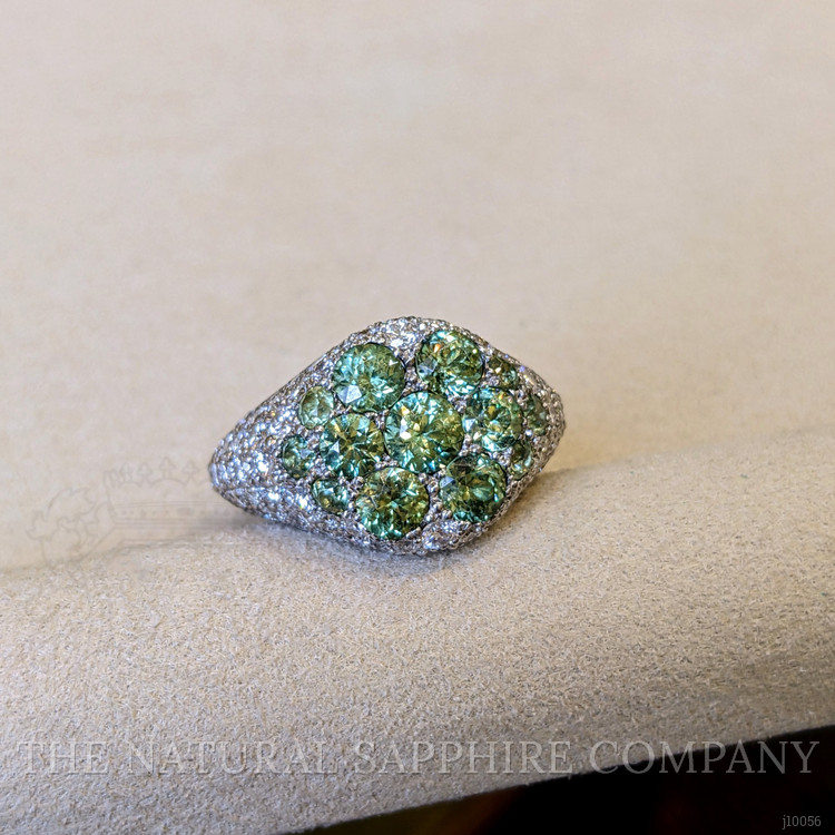 0.66 Ct. Demantoid Garnet Natural Diamond Pave Ring, 18K White Gold