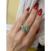 0.66 Ct. Demantoid Garnet Natural Diamond Pave Ring, 18K White Gold Life Style