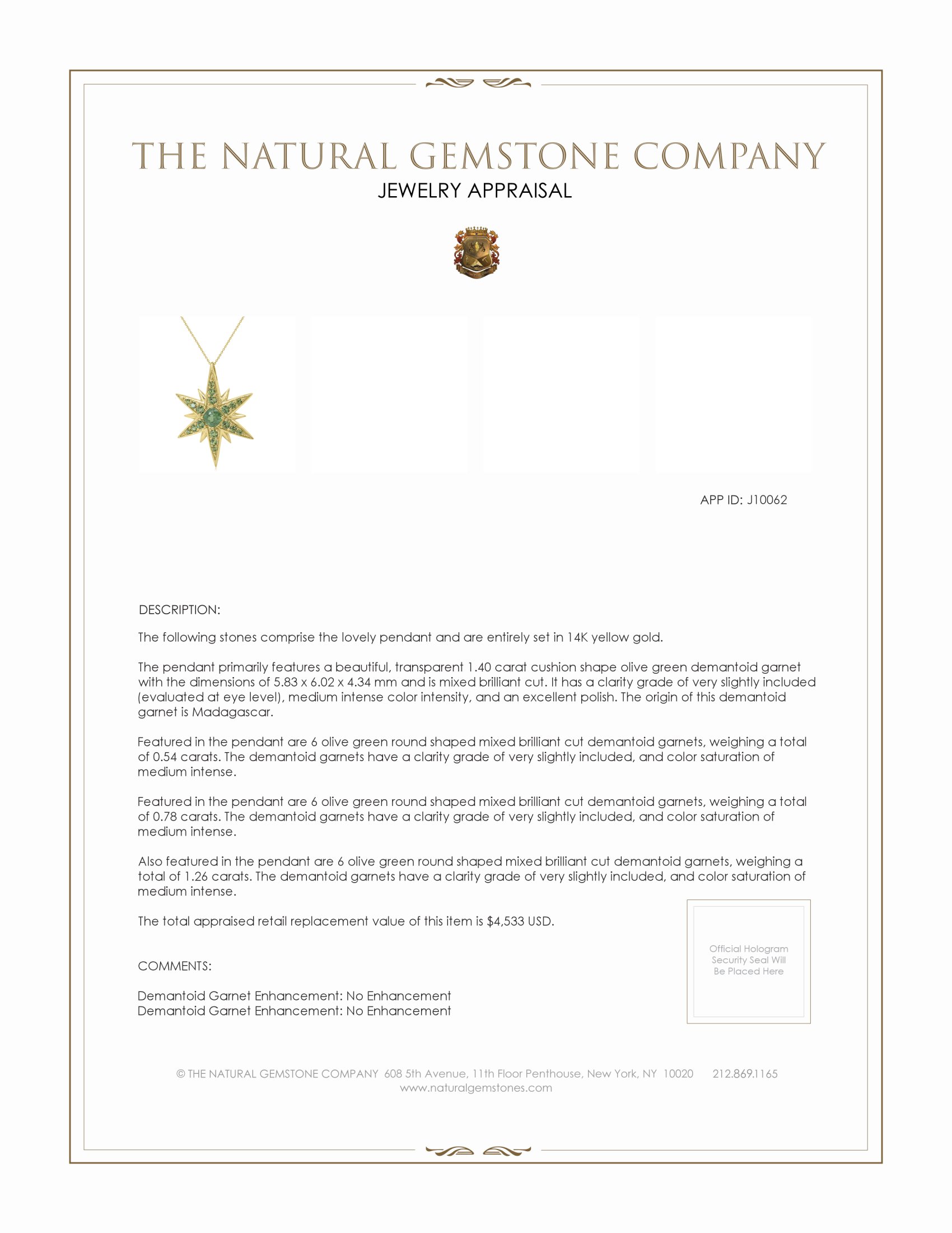 1.40 Ct. Demantoid Garnet Demantoid Garnet Halo Pendant, 14K Yellow Gold