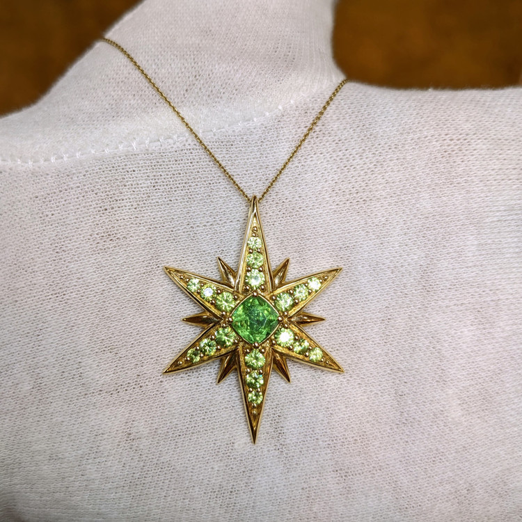 1.40 Ct. Demantoid Garnet Demantoid Garnet Halo Pendant, 14K Yellow Gold