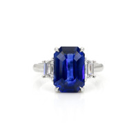 6.79 Ct. Blue Sapphire and Natural Diamond Three Stone Ring, Platinum 950 Video