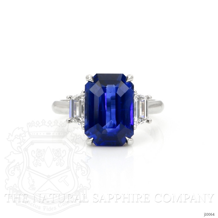 6.79 Ct. Blue Sapphire and Natural Diamond Three Stone Ring, Platinum 950