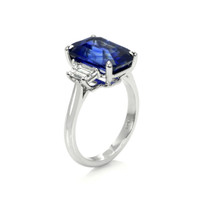 6.79 Ct. Blue Sapphire and Natural Diamond Three Stone Ring, Platinum 950 Image