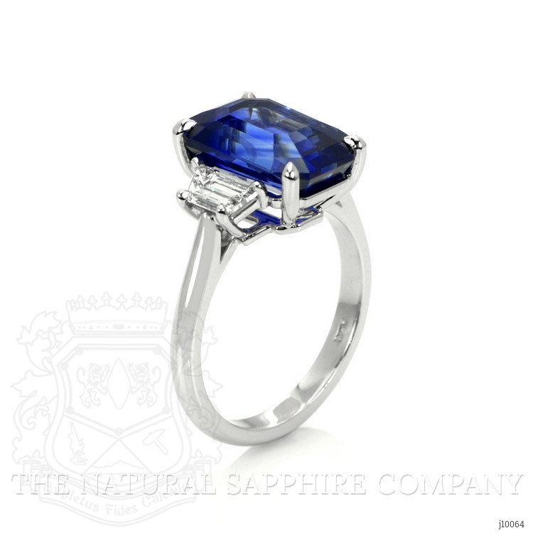 6.79 Ct. Blue Sapphire and Natural Diamond Three Stone Ring, Platinum 950