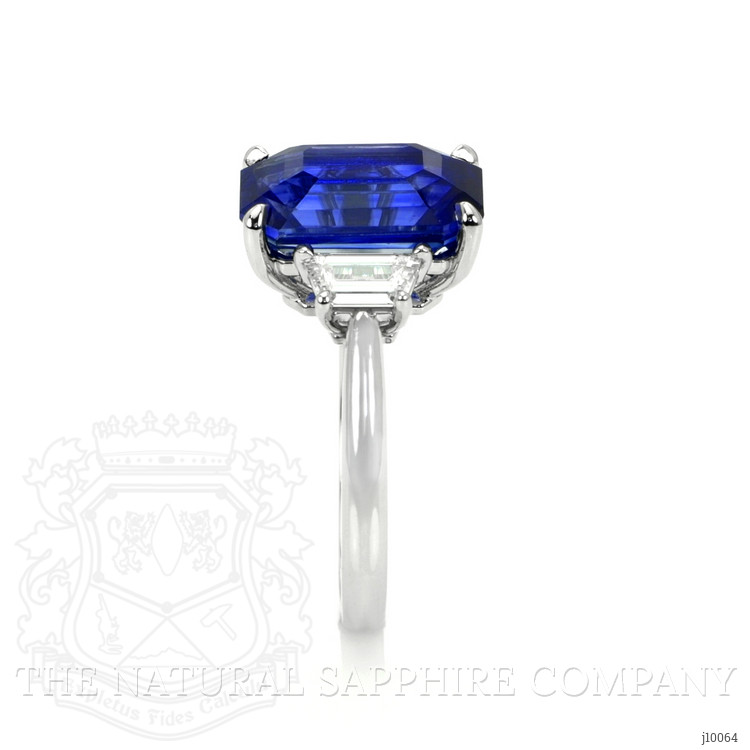 6.79 Ct. Blue Sapphire and Natural Diamond Three Stone Ring, Platinum 950