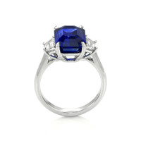 6.79 Ct. Blue Sapphire and Natural Diamond Three Stone Ring, Platinum 950 Image