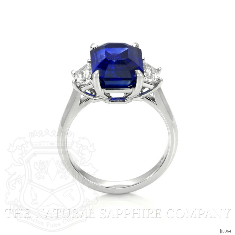 6.79 Ct. Blue Sapphire and Natural Diamond Three Stone Ring, Platinum 950