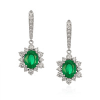 3.84 Ct.Tw.Total Carat Weight Emerald Natural Diamond Pave Earrings, 18K White Gold Video