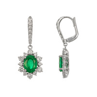 3.84 Ct.Tw.Total Carat Weight Emerald Natural Diamond Pave Earrings, 18K White Gold Image