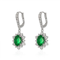 3.84 Ct.Tw.Total Carat Weight Emerald Natural Diamond Pave Earrings, 18K White Gold Image