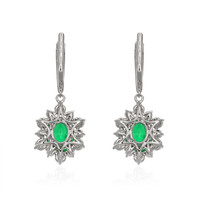 3.84 Ct.Tw.Total Carat Weight Emerald Natural Diamond Pave Earrings, 18K White Gold Image
