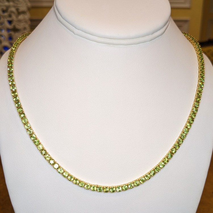 33.00 Ct. Demantoid Garnet Pave Necklace, 18K Yellow Gold