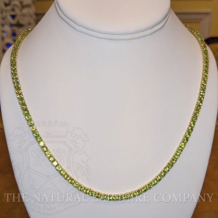 33.00 Ct. Demantoid Garnet Pave Necklace, 18K Yellow Gold