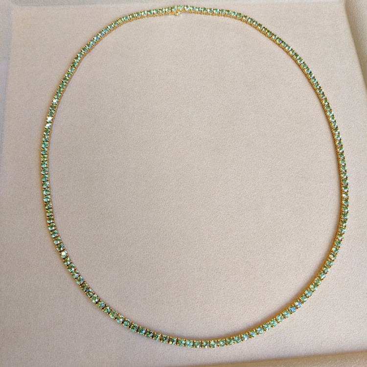 33.00 Ct. Demantoid Garnet Pave Necklace, 18K Yellow Gold