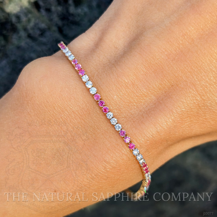 1.18 Ct.Tw. Pink Sapphire and Natural Diamond Tennis/Line Bracelet, 14K Yellow Gold