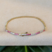 1.18 Ct.Tw. Pink Sapphire and Natural Diamond Tennis/Line Bracelet, 14K Yellow Gold Image