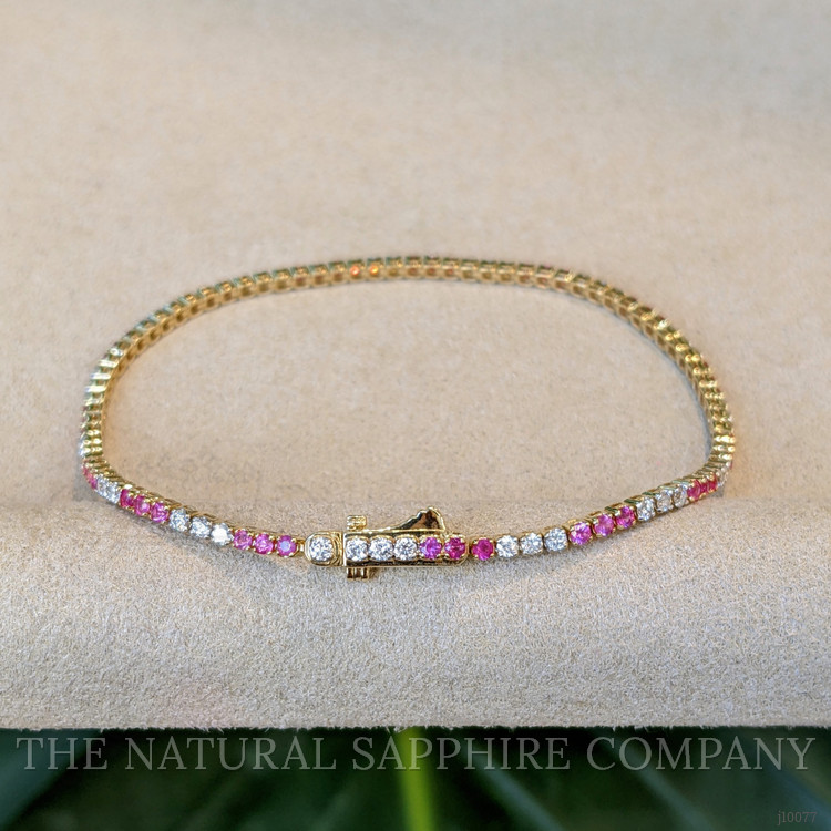 1.18 Ct.Tw. Pink Sapphire and Natural Diamond Tennis/Line Bracelet, 14K Yellow Gold