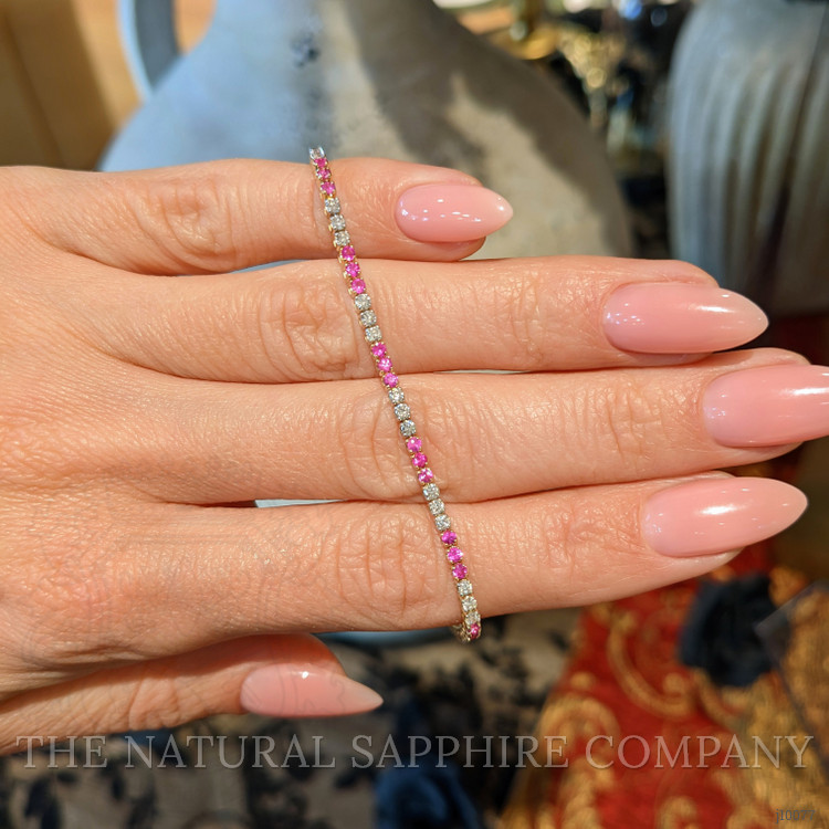 1.18 Ct.Tw. Pink Sapphire and Natural Diamond Tennis/Line Bracelet, 14K Yellow Gold