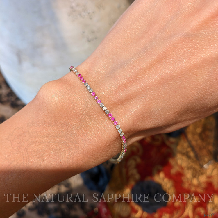 1.18 Ct.Tw. Pink Sapphire and Natural Diamond Tennis/Line Bracelet, 14K Yellow Gold