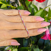 1.18 Ct.Tw. Pink Sapphire and Natural Diamond Tennis/Line Bracelet, 14K Yellow Gold Life Style