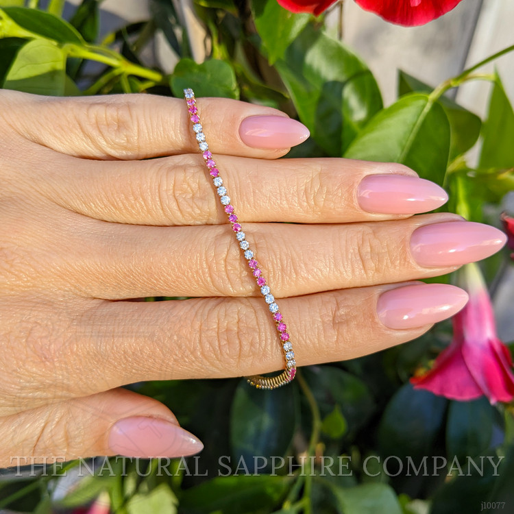 1.18 Ct.Tw. Pink Sapphire and Natural Diamond Tennis/Line Bracelet, 14K Yellow Gold