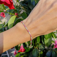 1.18 Ct.Tw. Pink Sapphire and Natural Diamond Tennis/Line Bracelet, 14K Yellow Gold Life Style