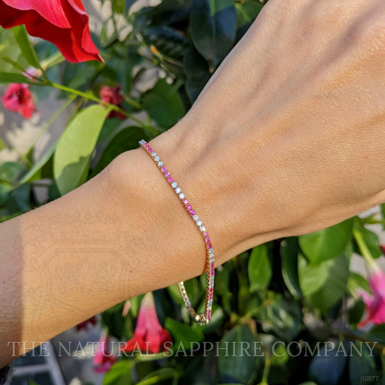 1.18 Ct.Tw. Pink Sapphire and Natural Diamond Tennis/Line Bracelet, 14K Yellow Gold