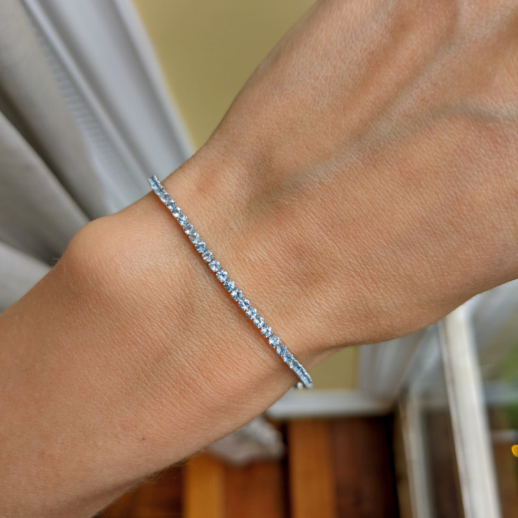 1.79 Ct.Tw. Aquamarine Tennis/Riviere Bracelet, 14K White Gold