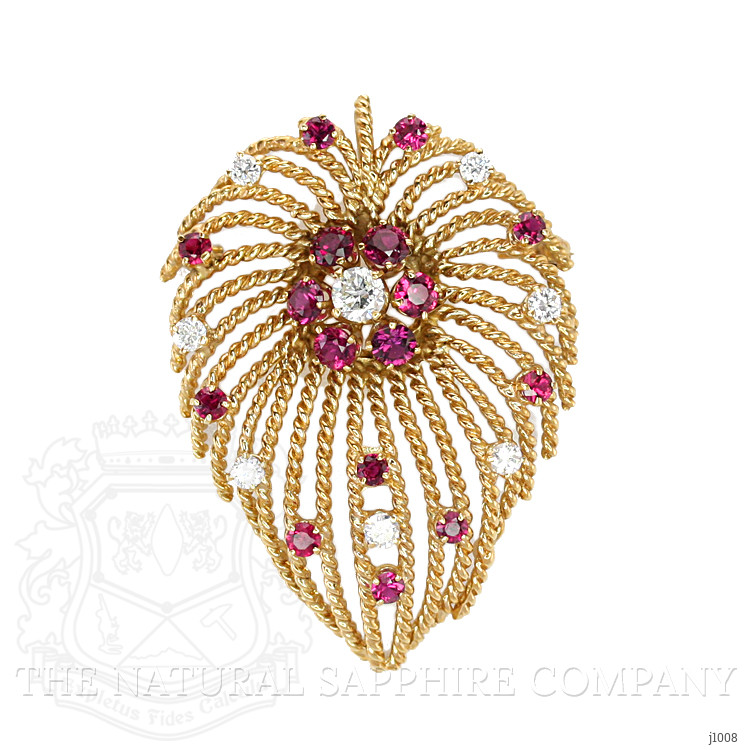 2.44 Ct. Ruby Natural Diamond Accent Stones Brooch, 14K Yellow Gold