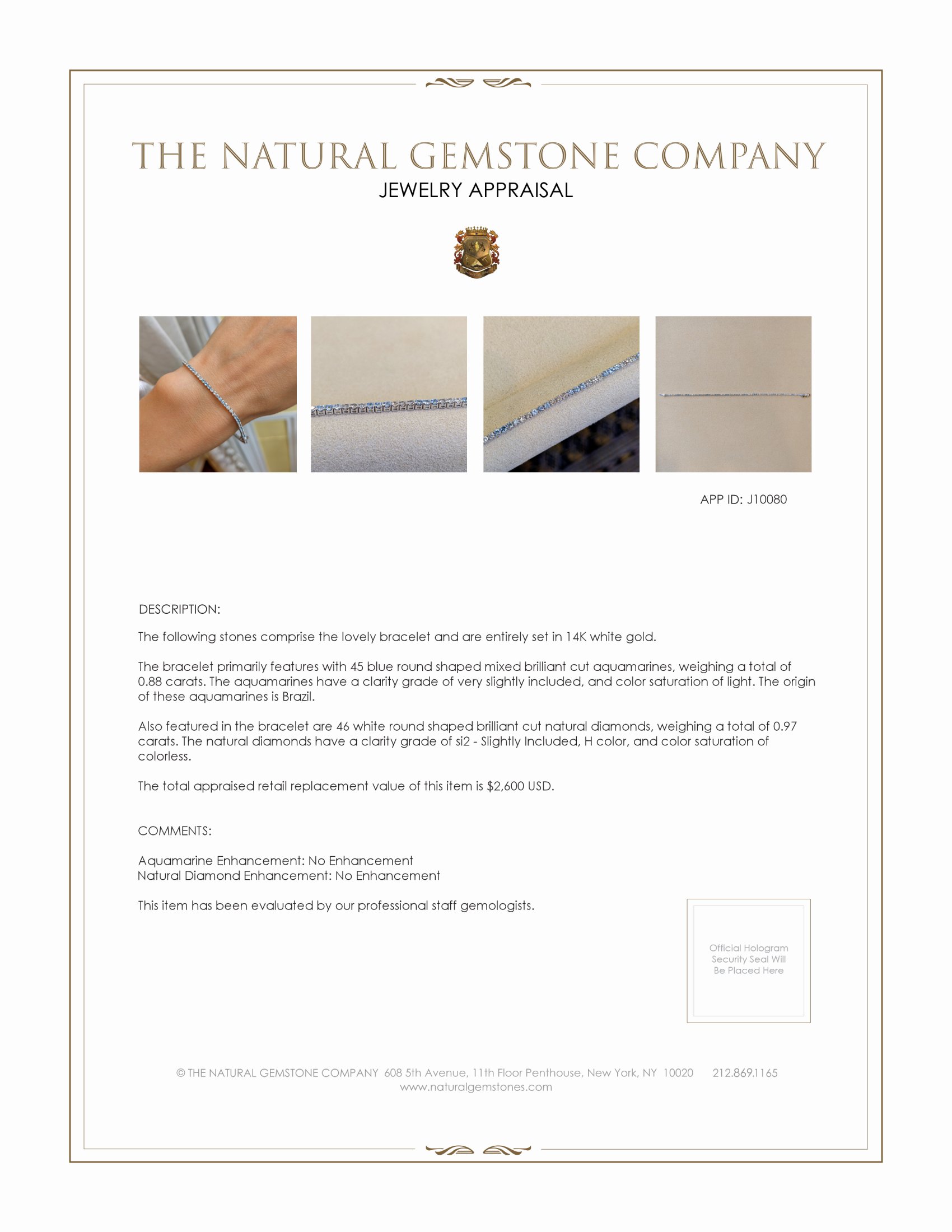 0.88 Ct.Tw. Blue Aquamarine and Natural Diamond Tennis/Line Bracelet, 14K White Gold