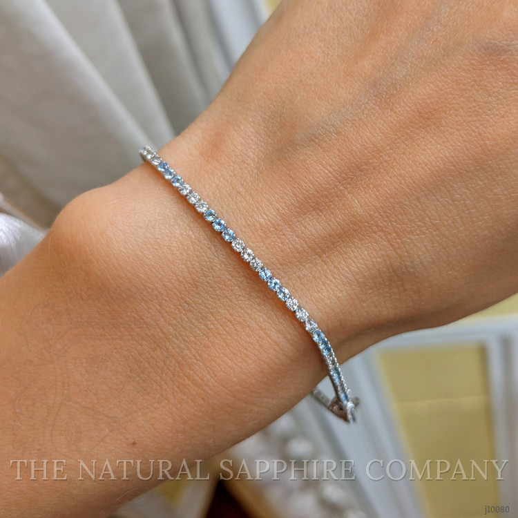 0.88 Ct.Tw. Aquamarine Natural Diamond Tennis/Line Bracelet, 14K White Gold