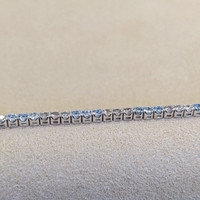 0.88 Ct.Tw. Aquamarine Natural Diamond Tennis/Line Bracelet, 14K White Gold Image
