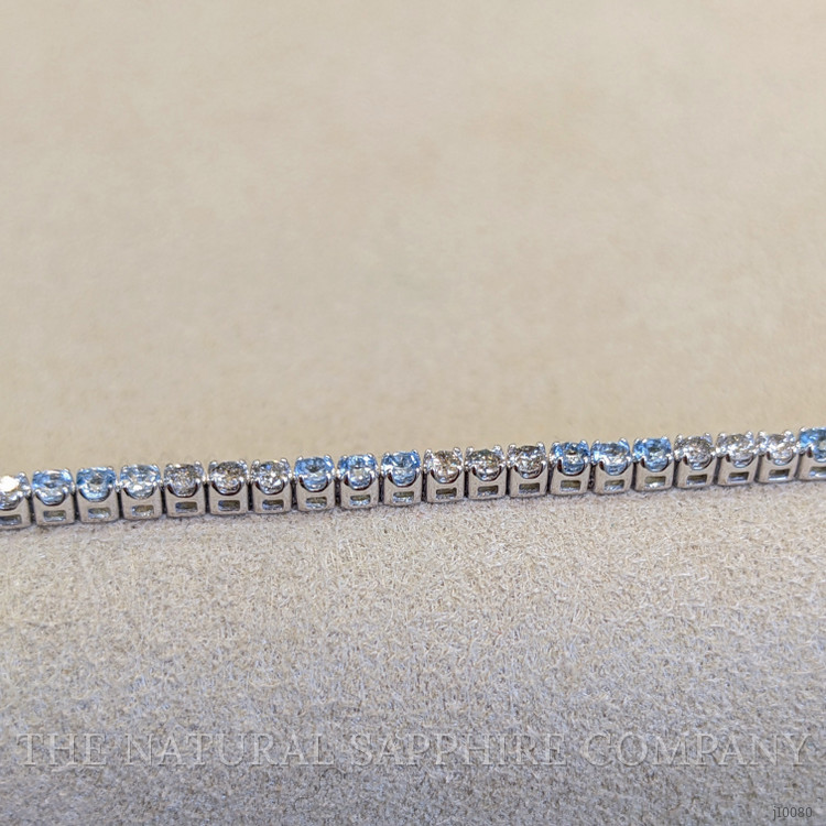 0.88 Ct.Tw. Aquamarine Natural Diamond Tennis/Line Bracelet, 14K White Gold