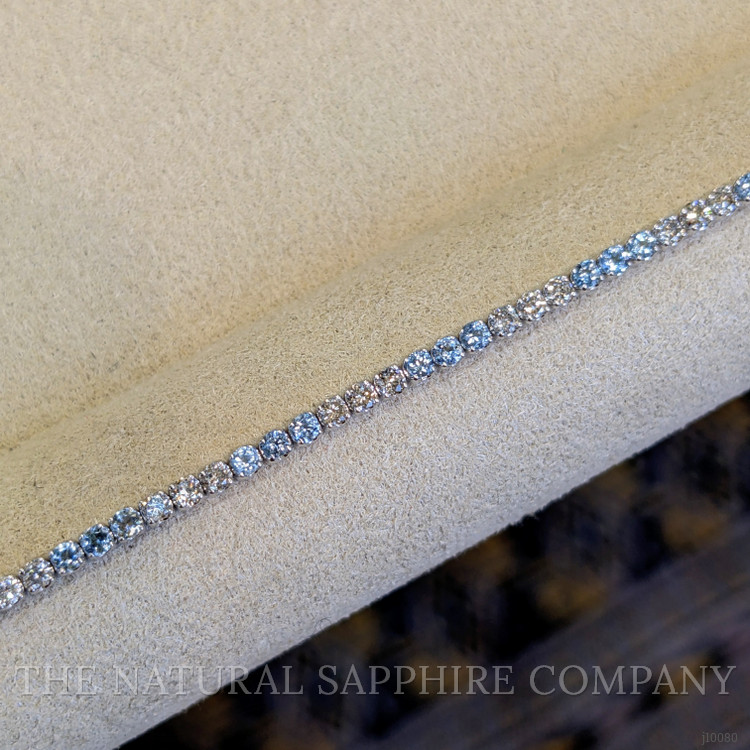0.88 Ct.Tw. Aquamarine Natural Diamond Tennis/Line Bracelet, 14K White Gold