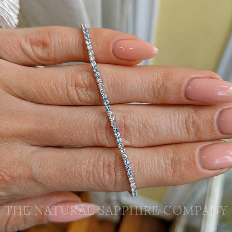 0.88 Ct.Tw. Aquamarine Natural Diamond Tennis/Line Bracelet, 14K White Gold