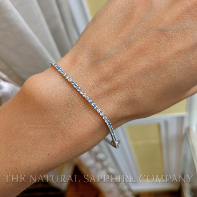 0.88 Ct.Tw. Aquamarine Natural Diamond Tennis/Line Bracelet, 14K White Gold