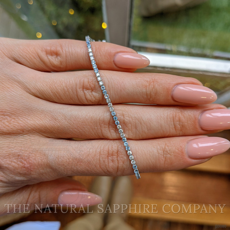 0.88 Ct.Tw. Aquamarine Natural Diamond Tennis/Line Bracelet, 14K White Gold