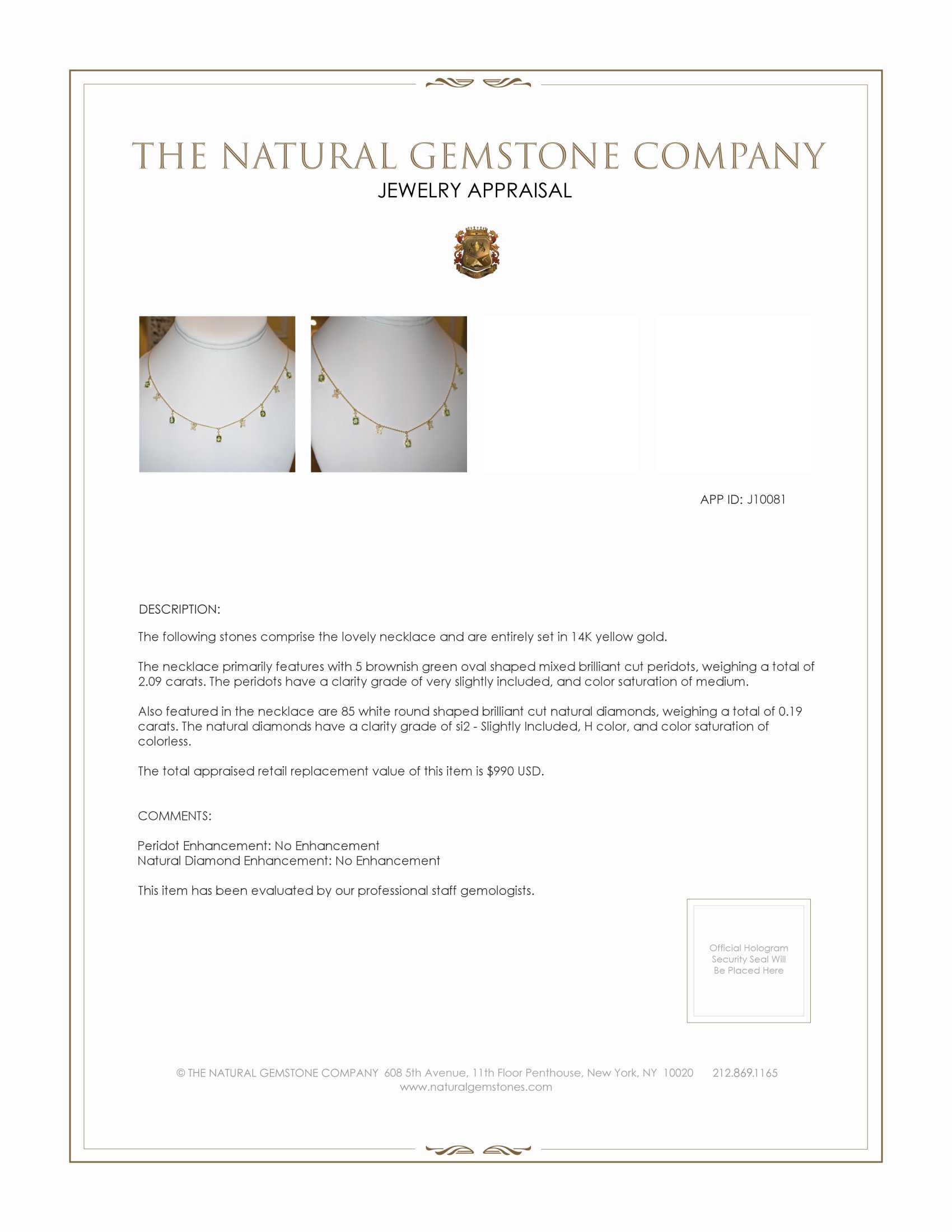 2.09 Ct. Peridot Natural Diamond Pave Necklace, 14K Yellow Gold