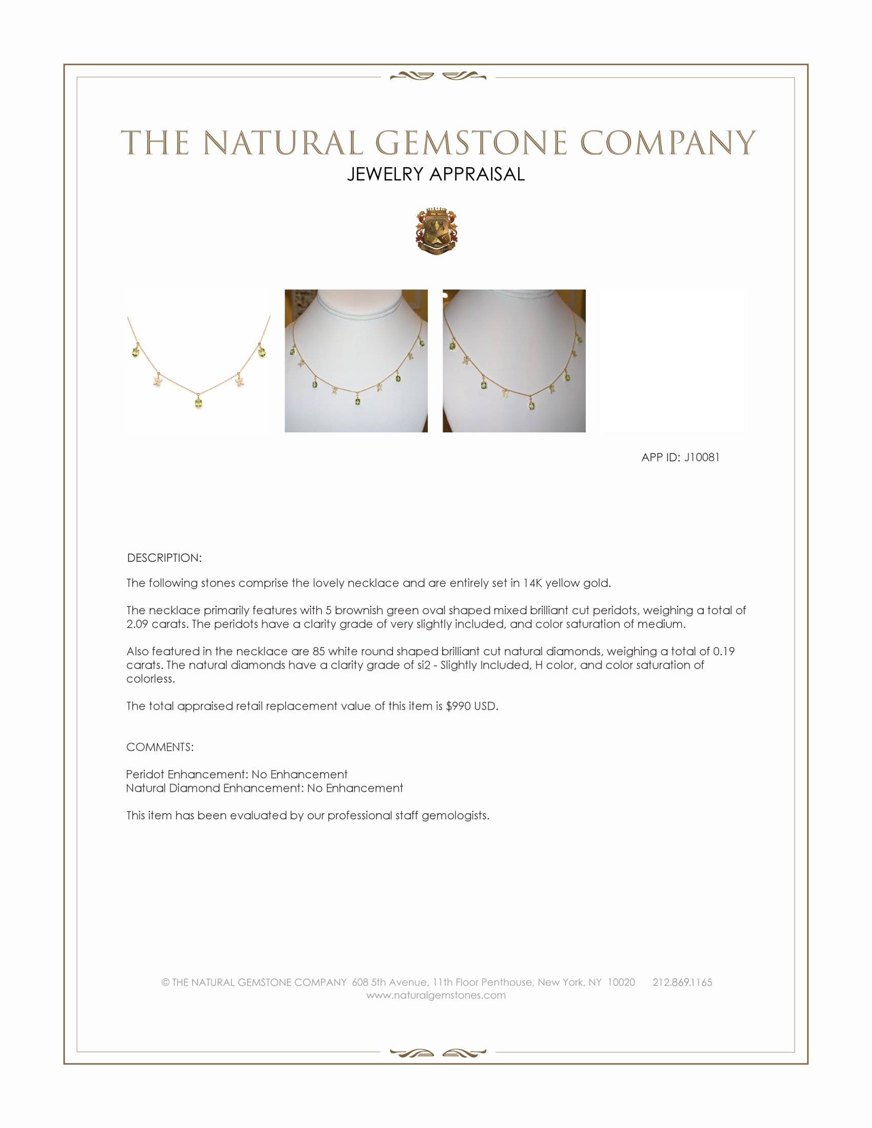 2.09 Ct. Brownish Green Peridot and Natural Diamond Pave Necklace, 14K Yellow Gold