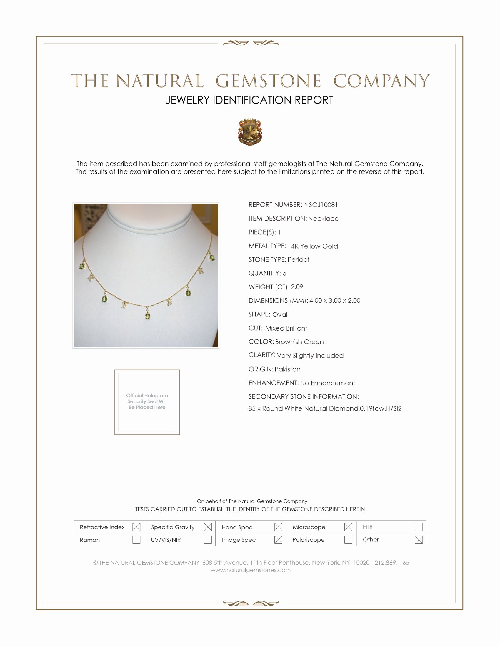 2.09 Ct. Peridot Natural Diamond Pave Necklace, 14K Yellow Gold