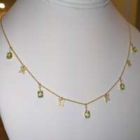 2.09 Ct. Peridot Natural Diamond Pave Necklace, 14K Yellow Gold Image