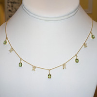 2.09 Ct. Brownish Green Peridot and Natural Diamond Pave Necklace, 14K Yellow Gold Image