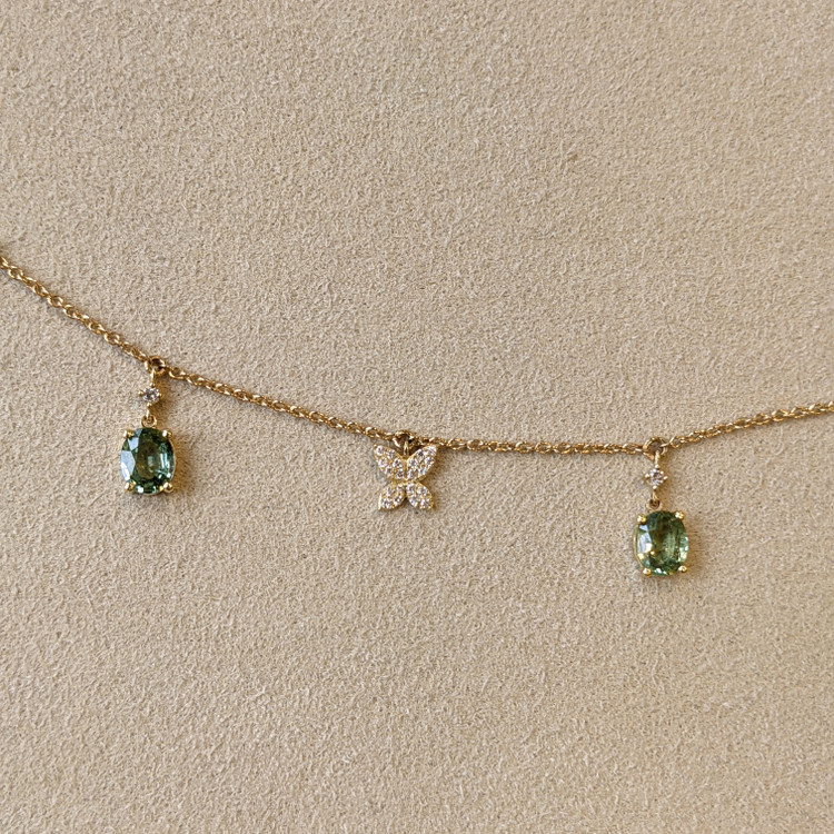 2.09 Ct. Peridot Natural Diamond Pave Necklace, 14K Yellow Gold