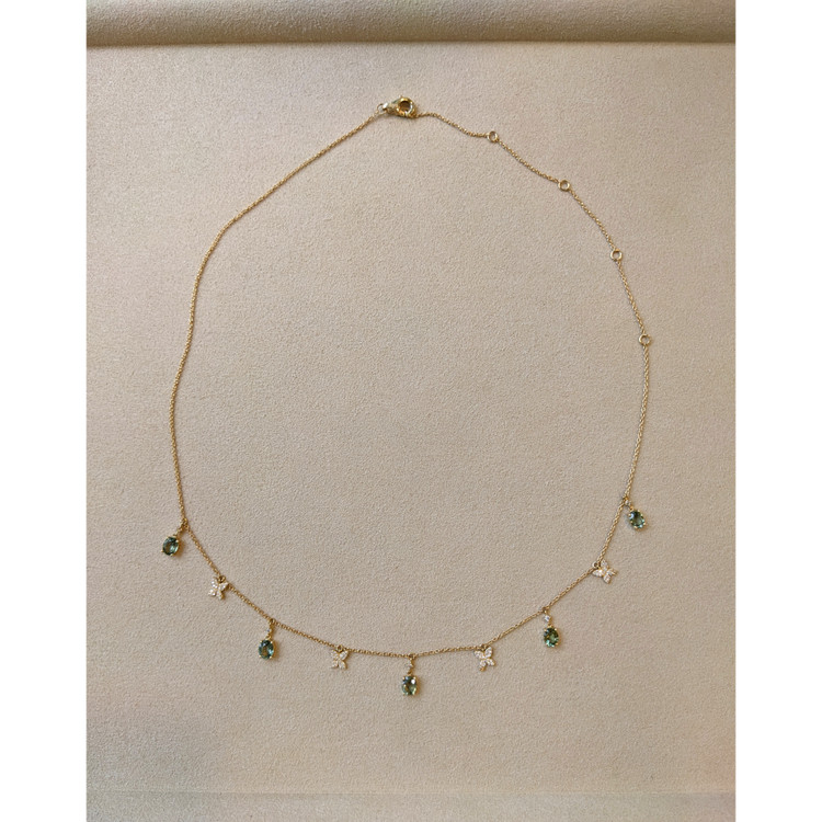 2.09 Ct. Peridot Natural Diamond Pave Necklace, 14K Yellow Gold